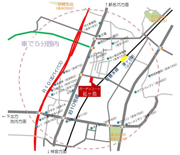 ガーデンコートサン花ケ島地図